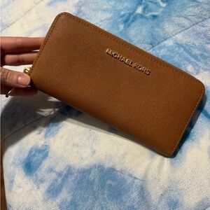 Michael Kors Tan Wallet with Gold Zipper